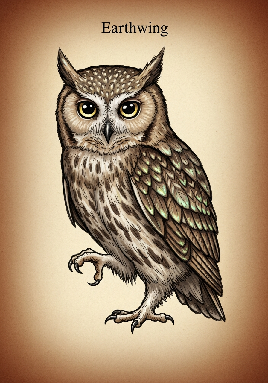Earthwing the owl — portrait.