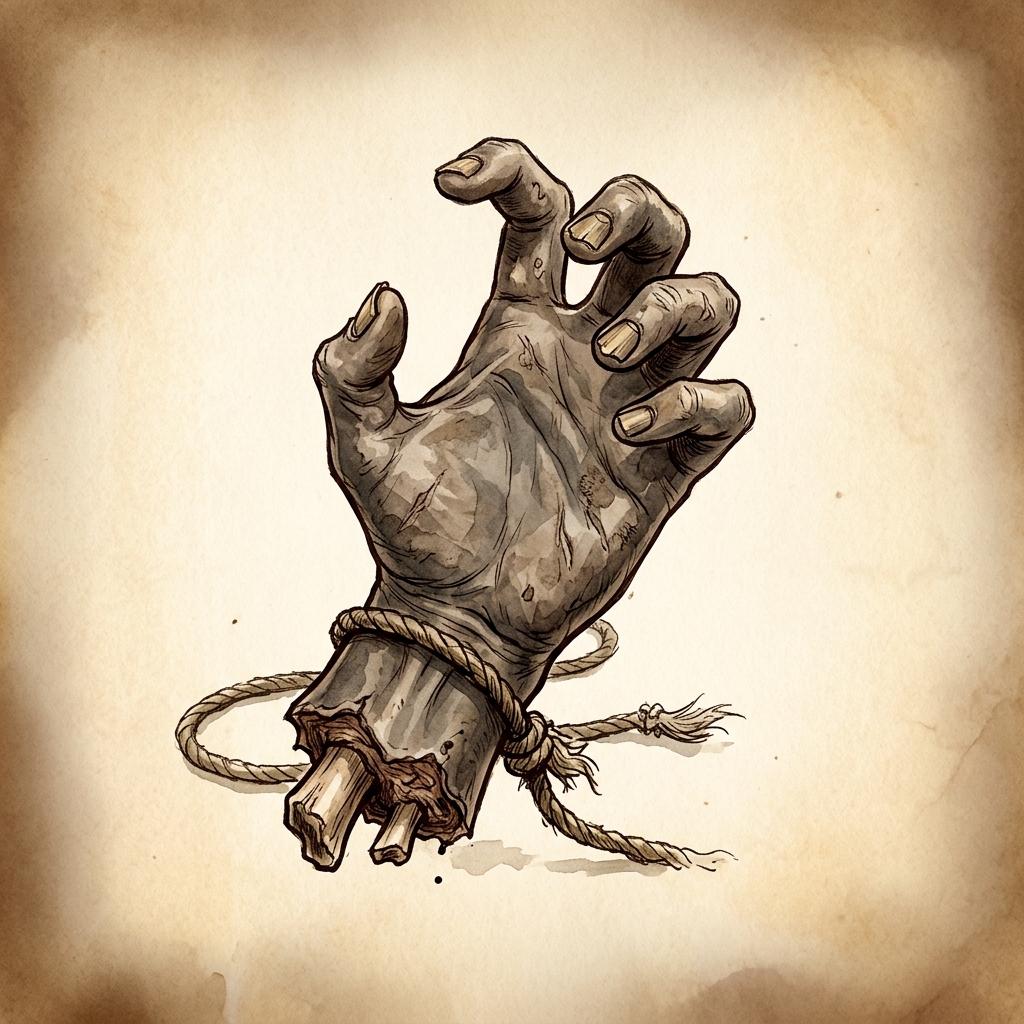 The severed hand, Animated undead fragment (a severed grey human hand) portrait