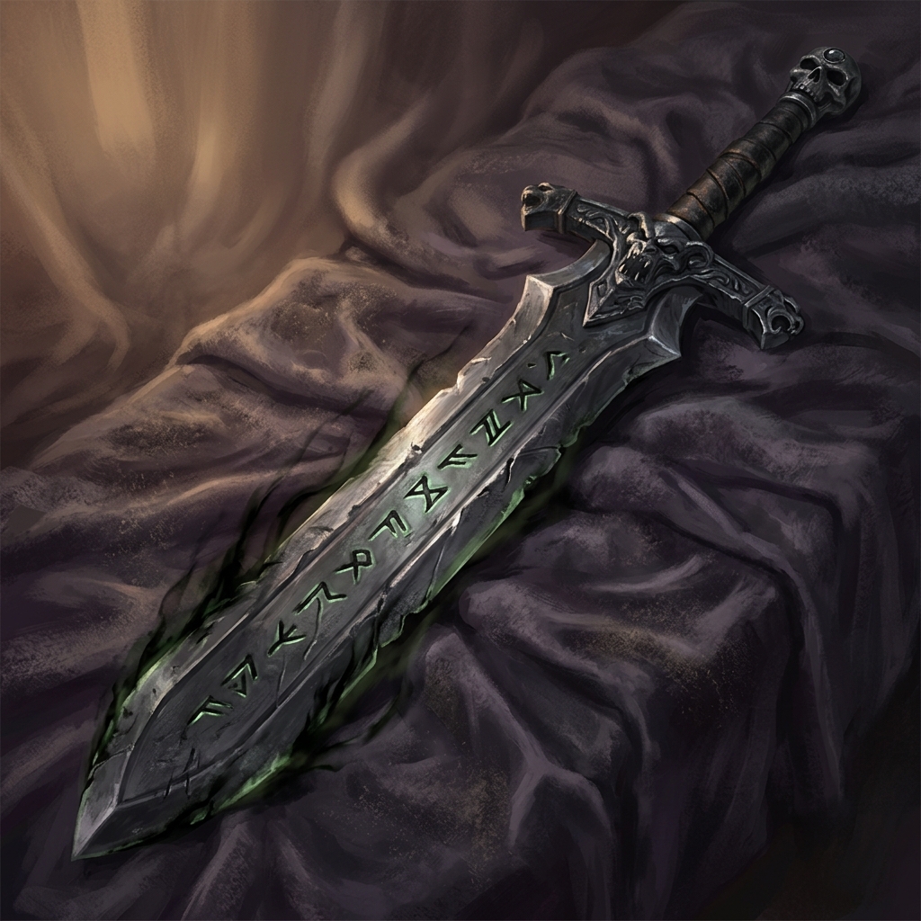 The skeleton's greatsword, Greatsword (unidentified), rune-inscribed portrait