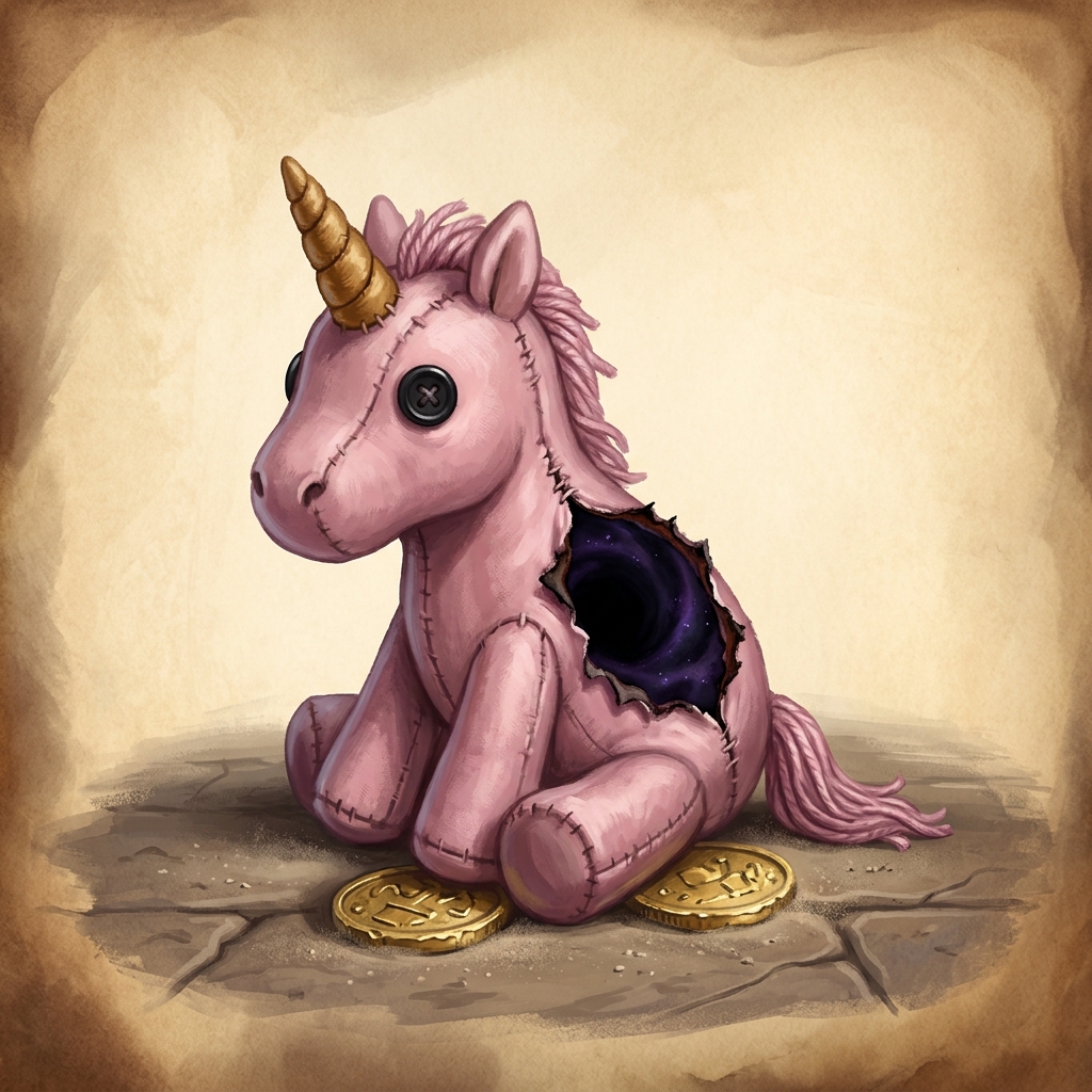 The pink unicorn plush, Plush toy with an opening in its back (unidentified) portrait