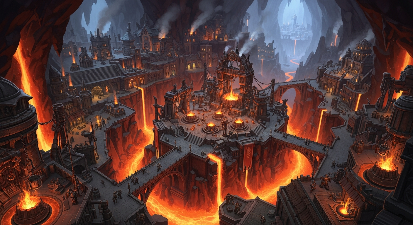 Khaldun Forgehold — Dwarven forge-city, volcanic Emberpeak Mountains portrait